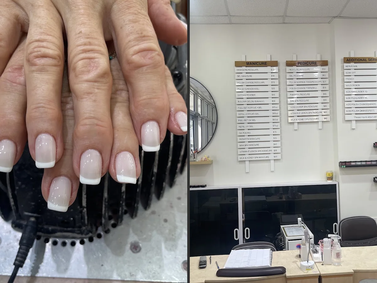 A clean manicure station with polish bottles.
