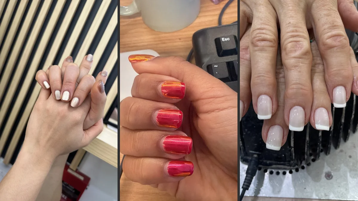Manicured nails displayed on a salon hand.
