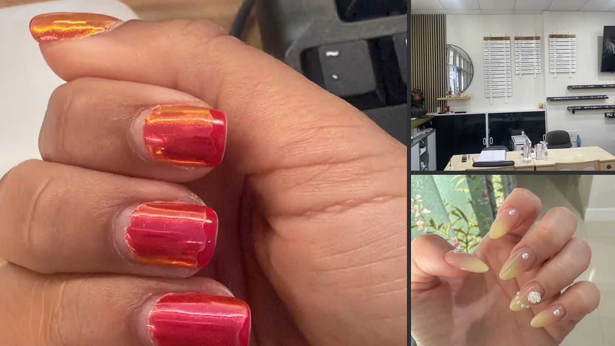 Manicured nails displayed on a salon hand.