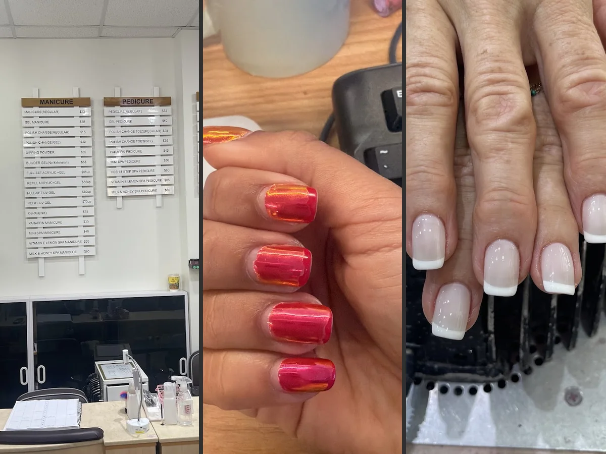 A clean manicure station with polish bottles.