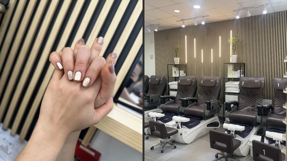 Close-up of polished nails and nail art.