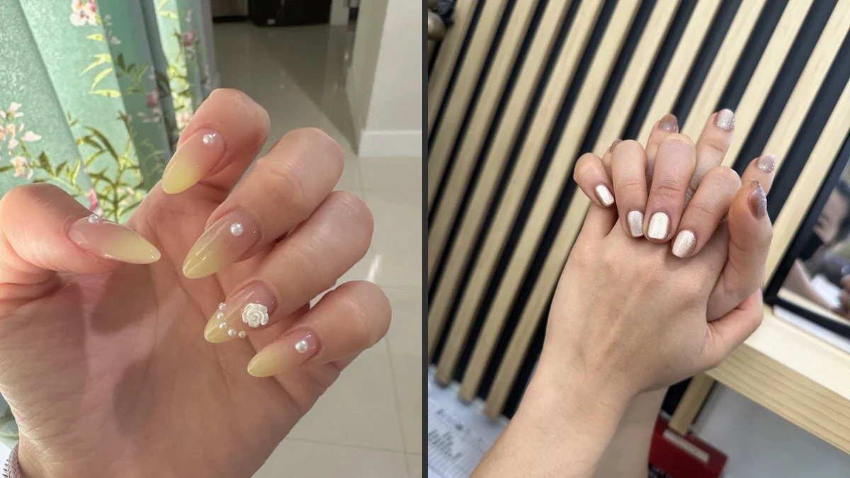 Manicured nails displayed on a salon hand.